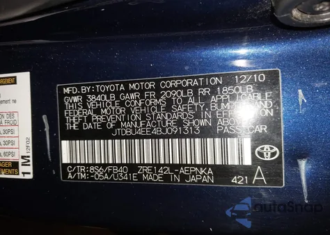 2011 Toyota Corolla Le z USA, uszkodzony, nr VIN JTDBU4EE4BJ091313